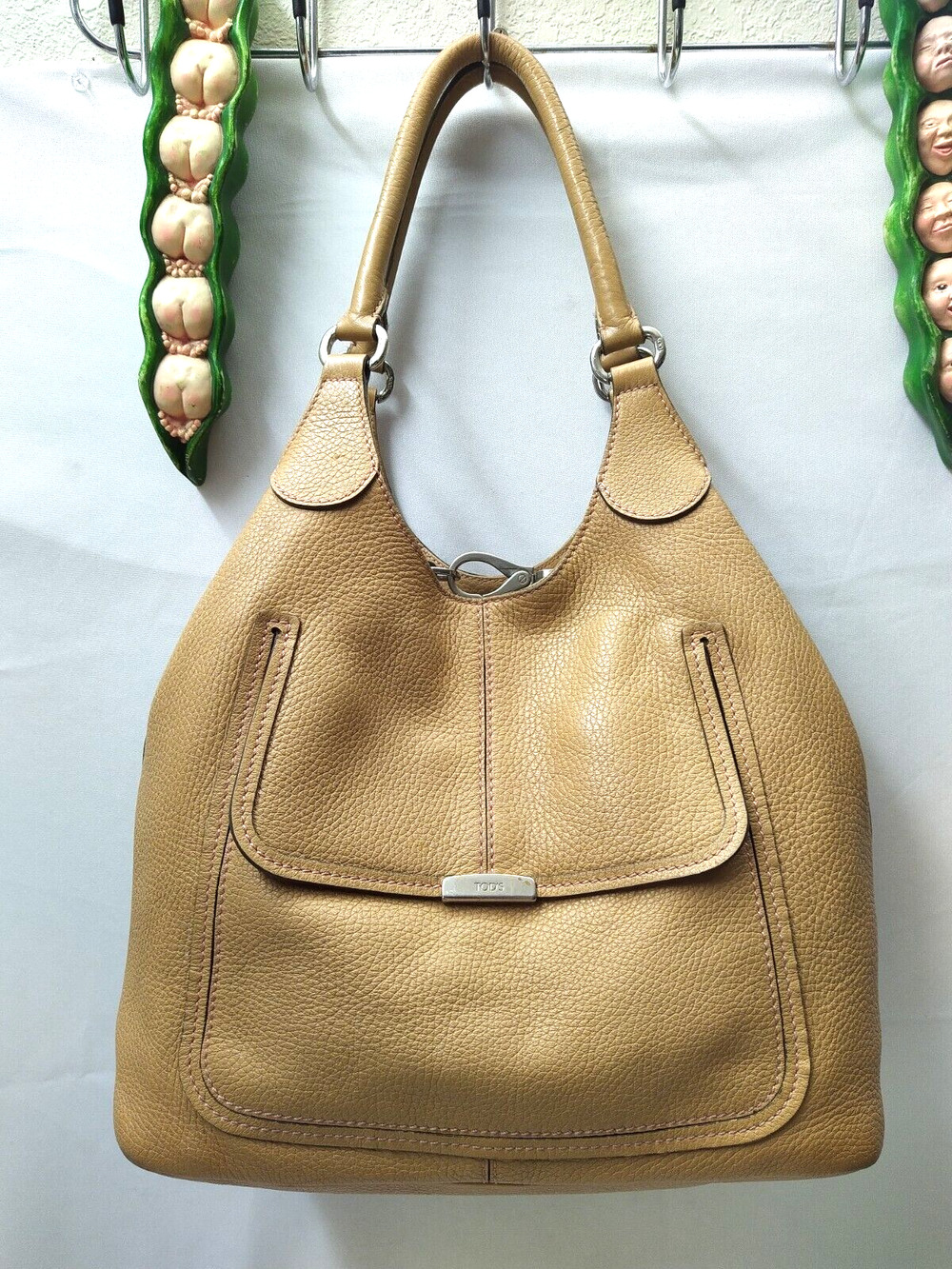 Tod's British Tan Pebbled Leather Double Handles Shoulder Bag